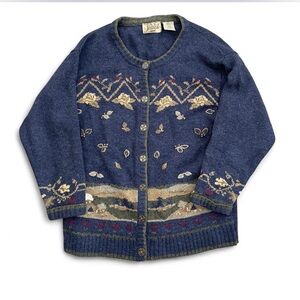 Vintage Jessica size large wool cardigan floral button-up boho vibe